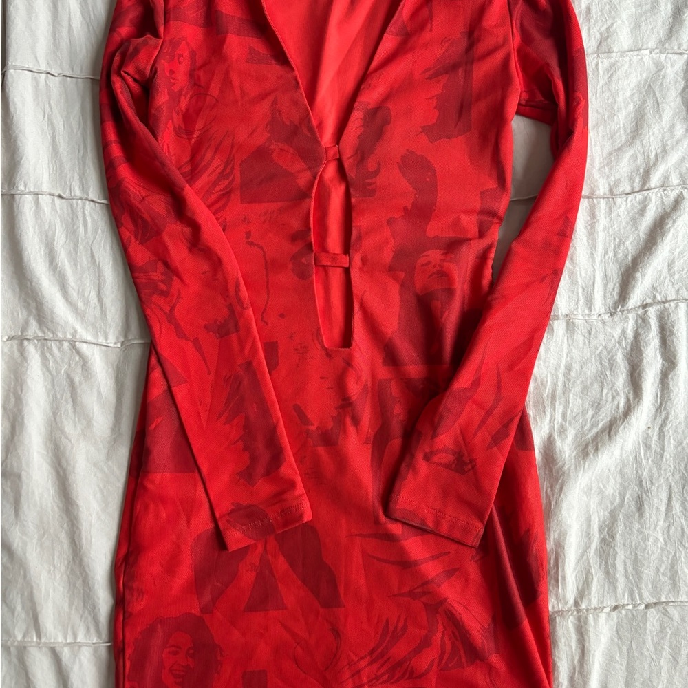 Edikted Cutout Red Long Sleeve Dress